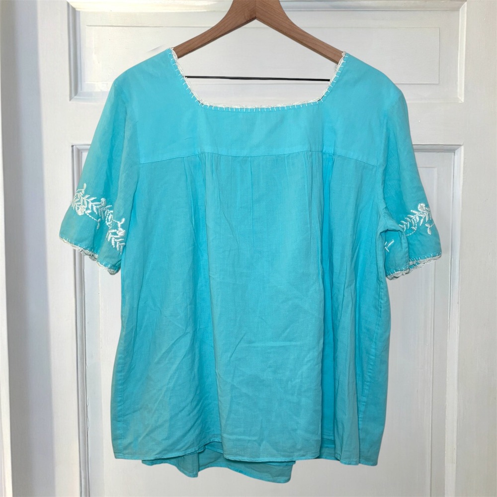 Lilly Pulitzer Tamryn Top Blue Ibiza Women's L Embroidered Cotton Blouse New - Picture 3 of 9